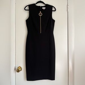 Black Calvin Klein zip front sleeveless black sheath dress